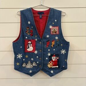 Karen Scott Blue 100% Cotton- Denim Holiday Vest